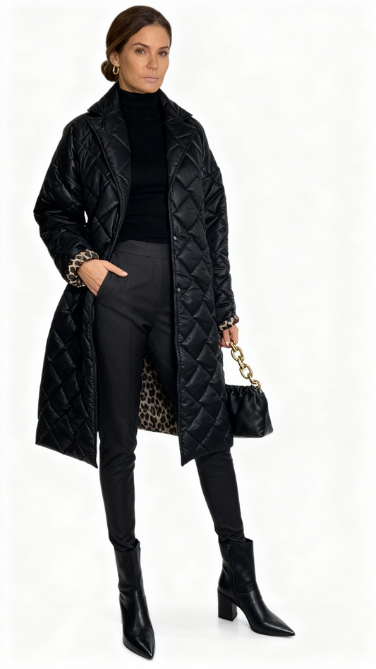 Abrigo acolchado con forro de leopardo