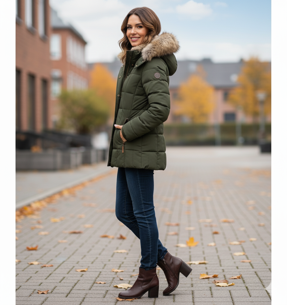 Abrigo de invierno cálido con forro de piel