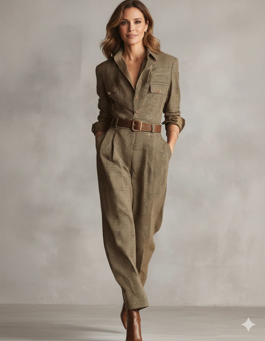 Plaid jumpsuit with sophisticated details