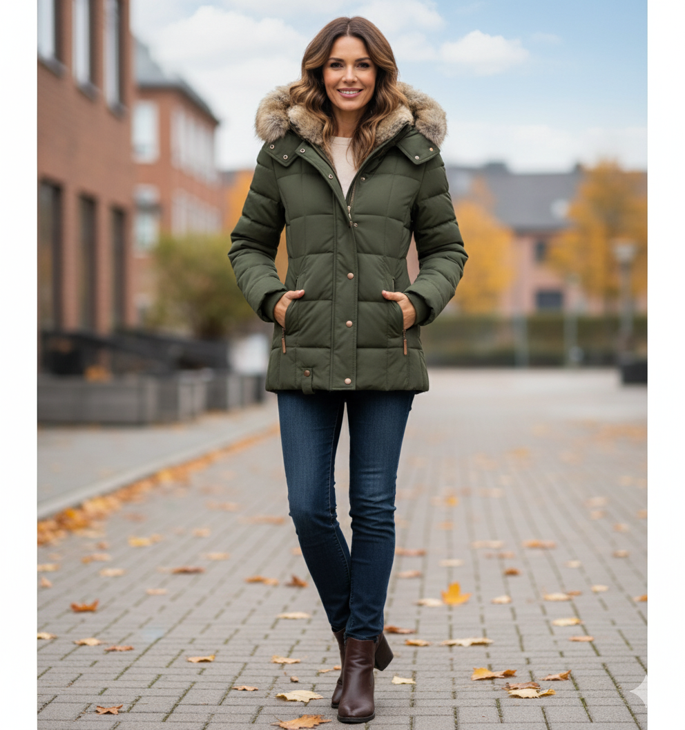 Abrigo de invierno cálido con forro de piel