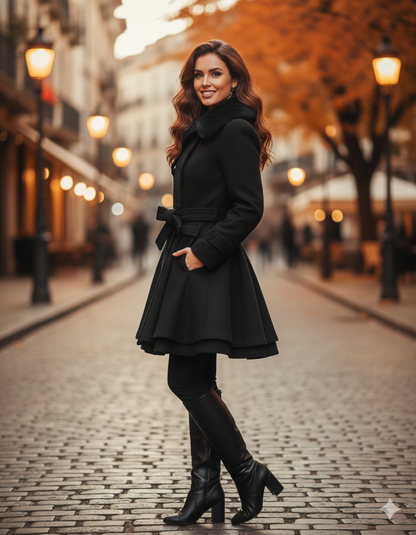 Abrigo elegante con cuello de piel sintética que te mantendrá cálida y sofisticada