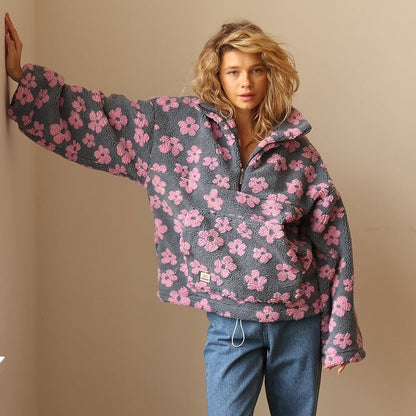 Sudadera de forro polar cómoda y elegante con estampado floral