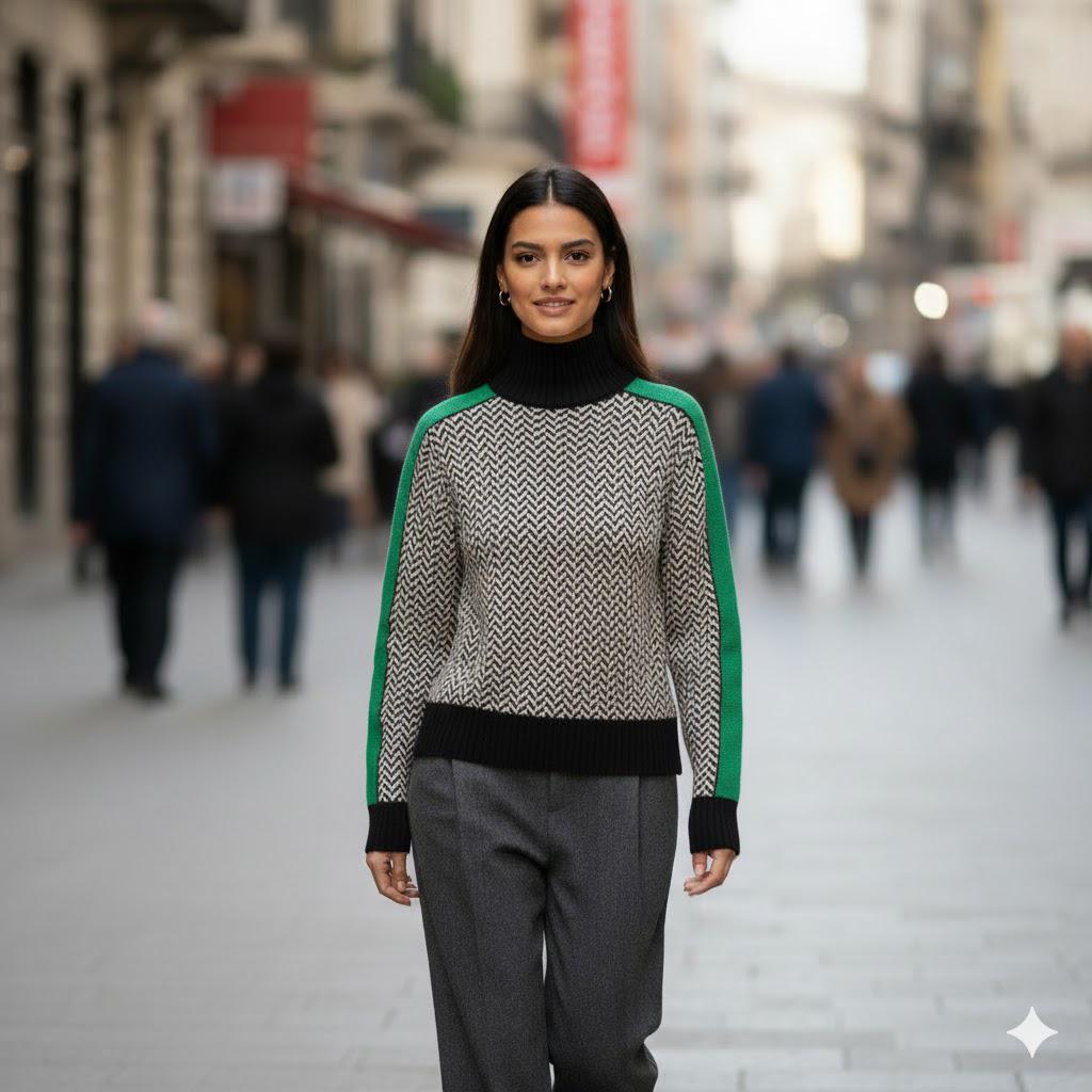 Suéter de cuello alto con rayas