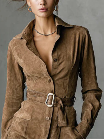 Vestido cruzado moderno de ante sintético