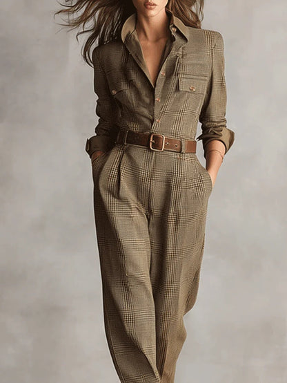Plaid jumpsuit with sophisticated details